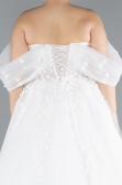 White Floral Boat Neck Glitter Long Plus Size Wedding Dress ABG099
