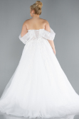 White Floral Boat Neck Glitter Long Plus Size Wedding Dress ABG099