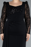 Black Stoned Long Sleeve Slit Chiffon Formal Plus Size Dress ABU4733