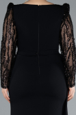 Black Stoned Long Sleeve Slit Chiffon Formal Plus Size Dress ABU4733