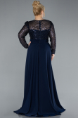 Navy Blue Sequined Long Sleeve Tail Plus Size Evening Gown ABU4711