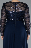Navy Blue Sequined Long Sleeve Tail Plus Size Evening Gown ABU4711