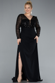 Black Sequined Long Sleeve Tail Plus Size Evening Gown ABU4711