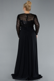 Black Sequined Long Sleeve Tail Plus Size Evening Gown ABU4711