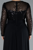 Black Sequined Long Sleeve Tail Plus Size Evening Gown ABU4711