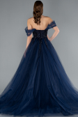 Navy Blue Off The Shoulder Stoned Ball Gown Prom Dress ABU4762