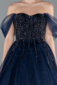 Navy Blue Off The Shoulder Stoned Ball Gown Prom Dress ABU4762
