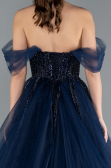 Navy Blue Off The Shoulder Stoned Ball Gown Prom Dress ABU4762