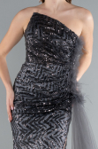 Anthracite Strapless Slit Long Train Sequin Mermaid Evening Gown ABU4772