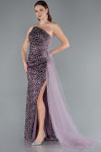 Lavender Strapless Slit Long Train Sequin Mermaid Evening Gown ABU4772