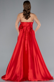 Red Strapless High Slit Long Satin Graduation Prom Dress ABU4774