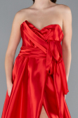 Red Strapless High Slit Long Satin Graduation Prom Dress ABU4774
