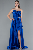 Sax Blue Strapless Slit Long Satin Prom Dress ABU4561