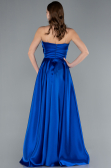 Sax Blue Strapless Slit Long Satin Prom Dress ABU4561