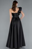 Black One Shoulder High Slit Long Taffeta Prom Evening Dress ABU4782