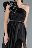 Black One Shoulder High Slit Long Taffeta Prom Evening Dress ABU4782
