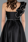 Black One Shoulder High Slit Long Taffeta Prom Evening Dress ABU4782