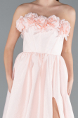 Powder Color Floral Strapless Collar Slit Long Prom Gown ABU4337