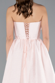 Powder Color Floral Strapless Collar Slit Long Prom Gown ABU4337