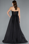 Black Floral Strapless Collar Slit Long Prom Gown ABU4337