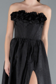 Black Floral Strapless Collar Slit Long Prom Gown ABU4337