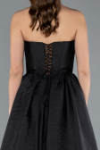 Black Floral Strapless Collar Slit Long Prom Gown ABU4337