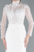 White Long Sleeve Guipure Silvery Tail Wedding Dress ABG115