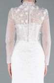 White Long Sleeve Guipure Silvery Tail Wedding Dress ABG115