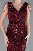 Burgundy Long Scaly Mermaid Evening Dress ABU3842