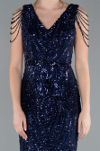 Navy Blue Long Scaly Mermaid Evening Dress ABU3842