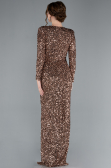 Copper Long Sleeve V Neck Scaly Evening Gown ABU4763