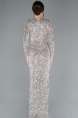 Beige Long Sleeve V Neck Scaly Evening Gown ABU4763