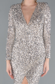 Beige Long Sleeve V Neck Scaly Evening Gown ABU4763
