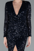 Navy Blue Long Sleeve V Neck Scaly Evening Gown ABU4763