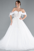 White Boat Neck Floral Embroidered Princess Wedding Dress ABG101