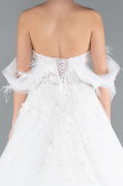 White Boat Neck Floral Embroidered Princess Wedding Dress ABG101
