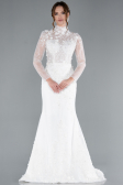 White Long Sleeve Guipure Silvery Tail Wedding Dress ABG115
