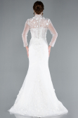 White Long Sleeve Guipure Silvery Tail Wedding Dress ABG115