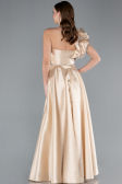 Beige One Shoulder High Slit Long Taffeta Prom Evening Dress ABU4782