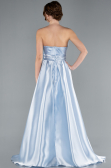 Light Blue Strapless High Slit Long Satin Graduation Prom Dress ABU4774