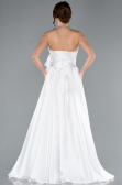 White Strapless High Slit Long Satin Graduation Prom Dress ABU4774