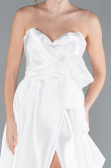 White Strapless High Slit Long Satin Graduation Prom Dress ABU4774