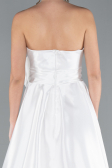 White Strapless High Slit Long Satin Graduation Prom Dress ABU4774