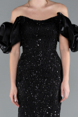 Black Stoned Strapless Sleeve Accessories Long Mermaid Evening Gown ABU4509