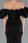 Black Stoned Strapless Sleeve Accessories Long Mermaid Evening Gown ABU4509