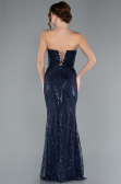 Navy Blue Strapless Beaded Long Evening Gown ABU4775