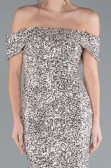 Beige Off The Shoulder Long Sequin Mermaid Prom Dress ABU4778