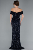 Navy Blue Off The Shoulder Long Sequin Mermaid Prom Dress ABU4778