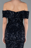 Navy Blue Off The Shoulder Long Sequin Mermaid Prom Dress ABU4778