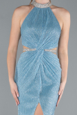 Light Blue Halter Neck Slit Long Glitter Mermaid Evening Gown ABU4766